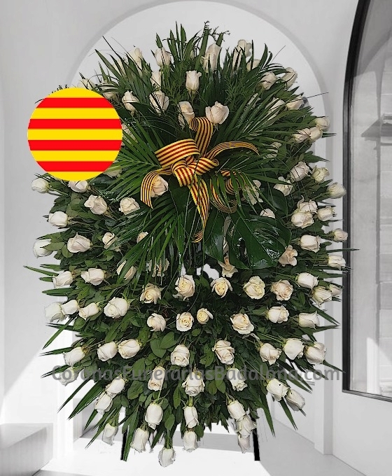 Corona Funeraria Rosas Blancas Senyera (Bandera Catalana)